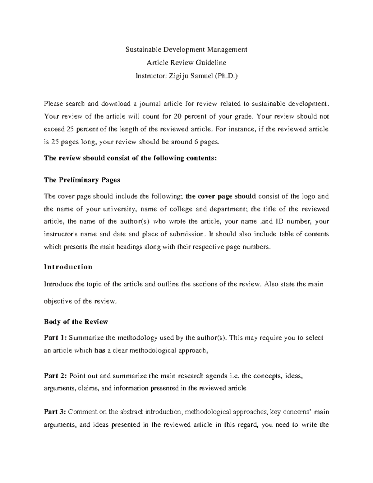 Sustainable Development Management: Article Review (ECSU2200408) - Studocu