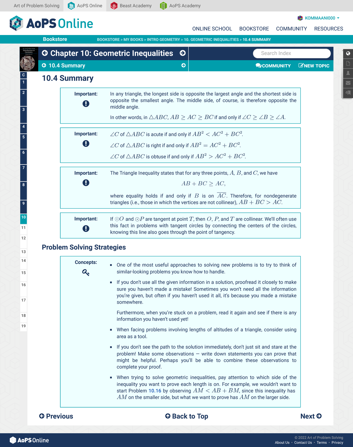 10.4 Summary: Geometric Inequalities - AoPS Academy - Studocu