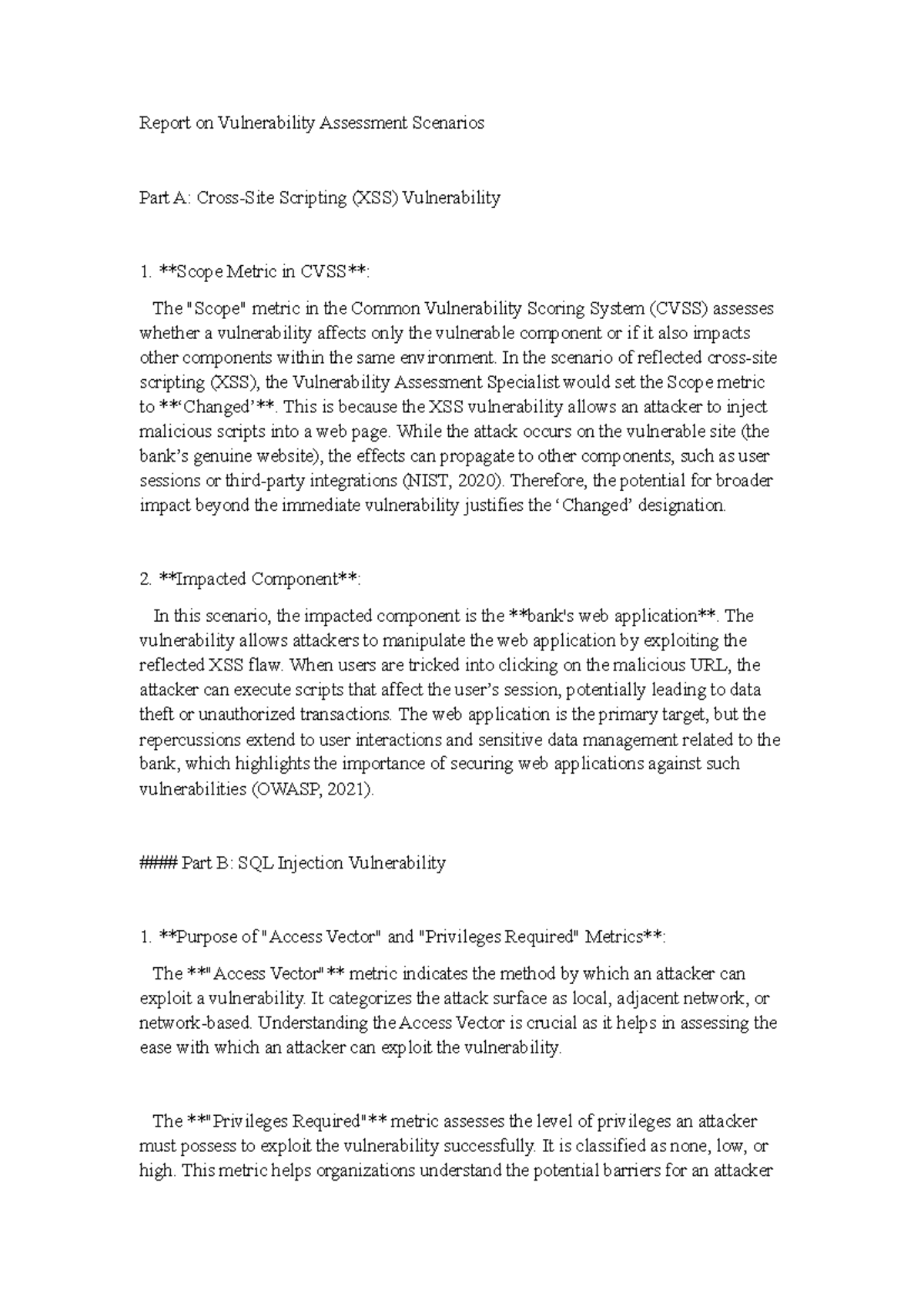 Vulnerability Assessment Report: XSS & SQL Injection (Unit 8) - Studocu