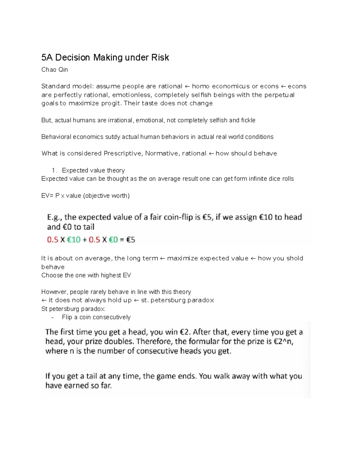 5A Lecture 5: Decision Making Under Risk and Behavioral Economics ...