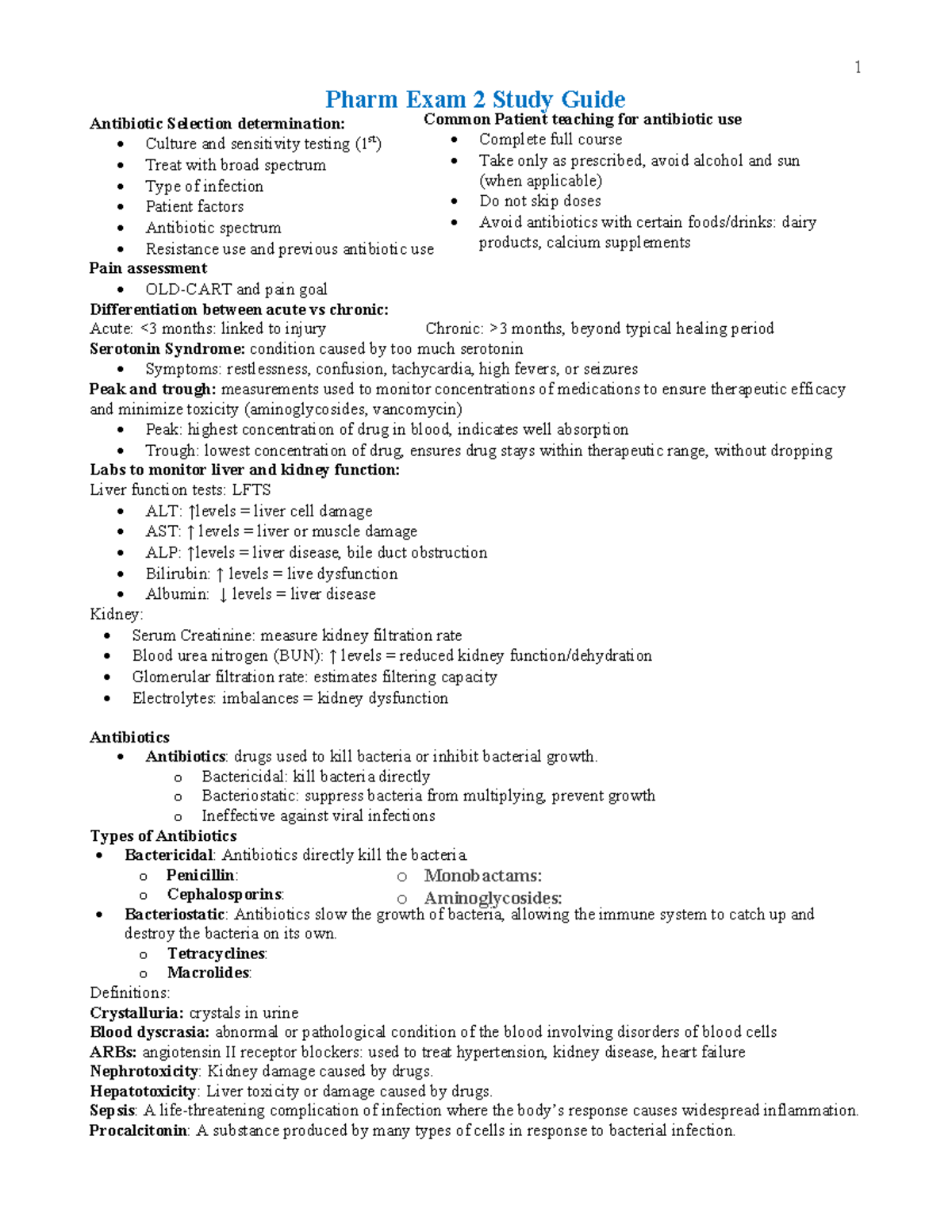 Pharm Exam 2 Study Guide: Key Concepts and Antibiotics Overview - Pharm ...