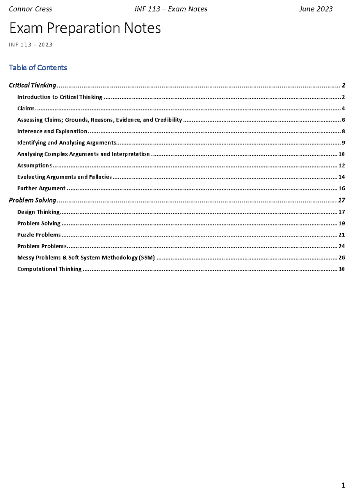 Exam Prep Notes - INF 113 - Critical Thinking Strategies - Studocu