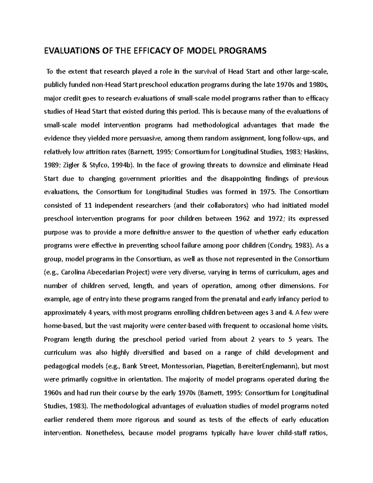 Evaluations OF THE Efficacy OF Model Programs - EVALUATIONS OF THE ...
