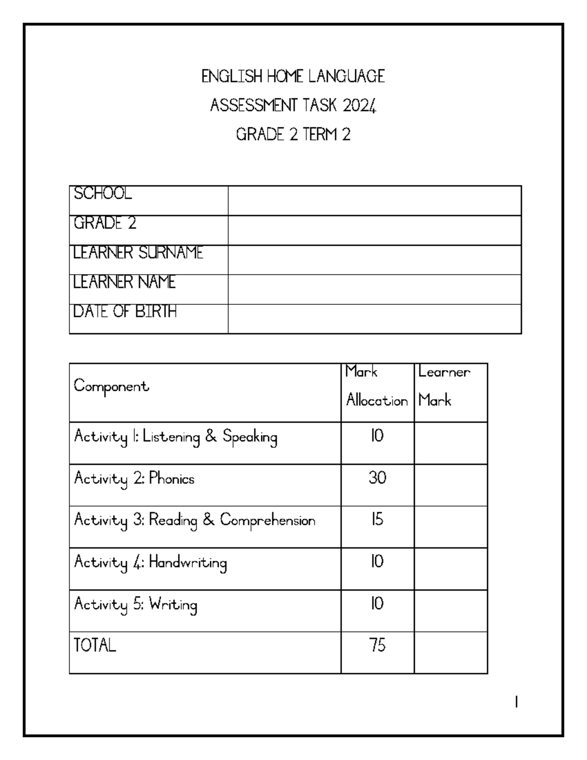 Grade 2 English HL Assessment Task 2024 Term 2 Overview - Studocu