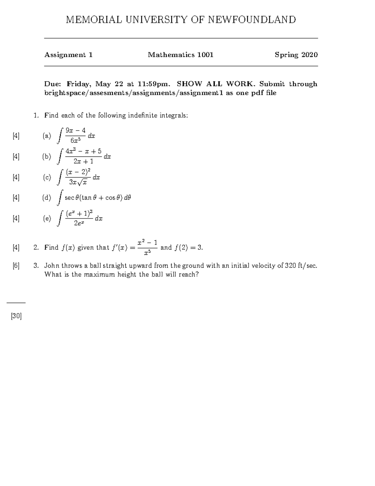 lecture one notes - MEMORIAL UNIVERSITY OF NEWFOUNDLAND Assignment 1 ...
