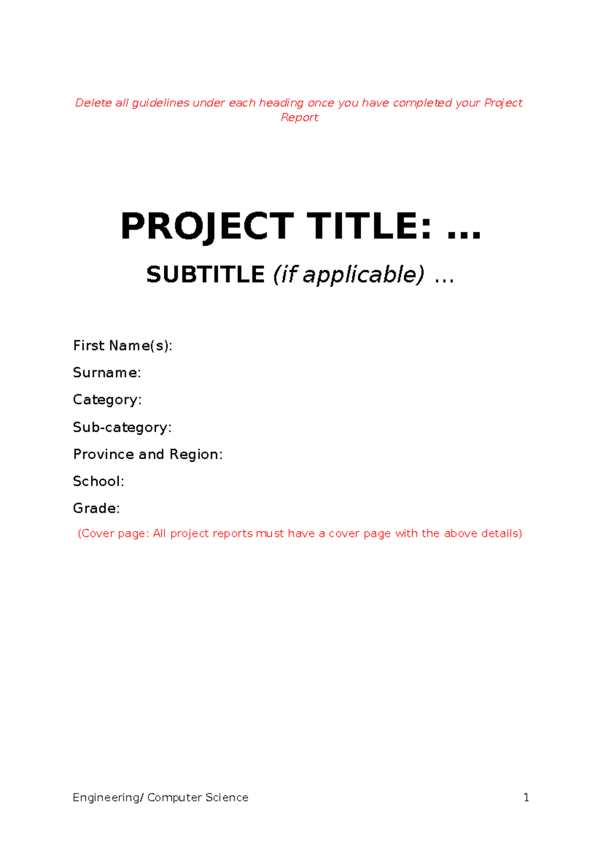 Computer Science 1: Project Report Writing Guide for Eskom Expo - Studocu
