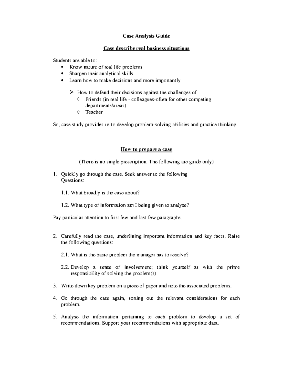 CASE Analysis Guide 3 (1)-1 - Case Analysis Guide Case describe real ...