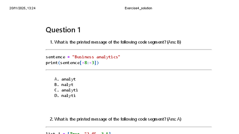 Exercise 4 Solutions: Code Segments & Mad Libs Game (13:24) - Studocu