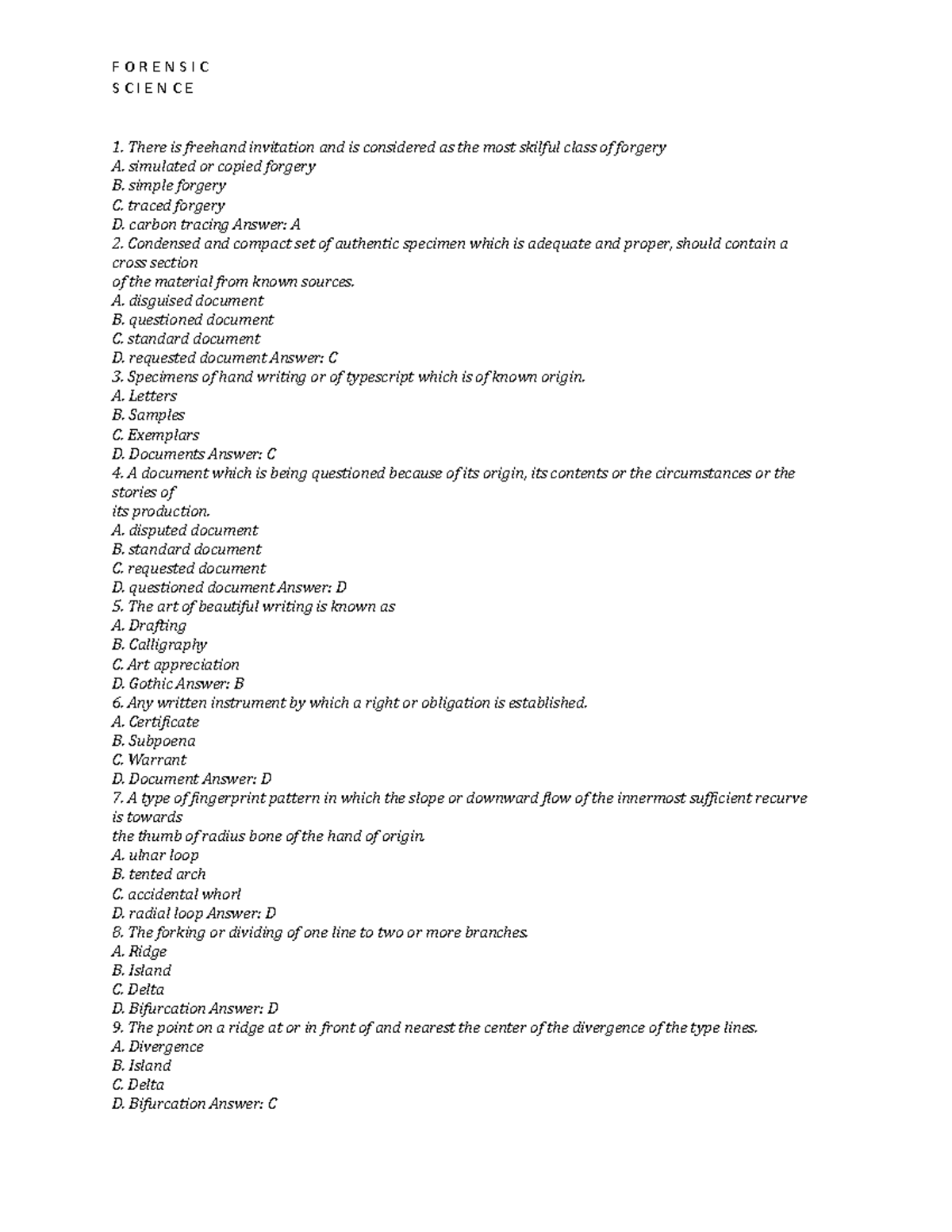 Forensic Science Comprehensive Review for Course FS101 - Studocu
