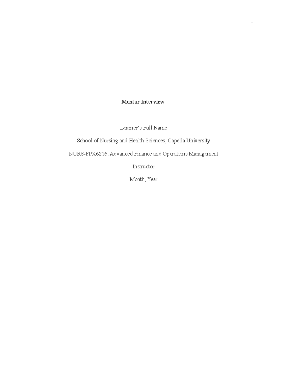 NURS-FPX6216: Mentor Interview on Budget Management in Nursing - Studocu
