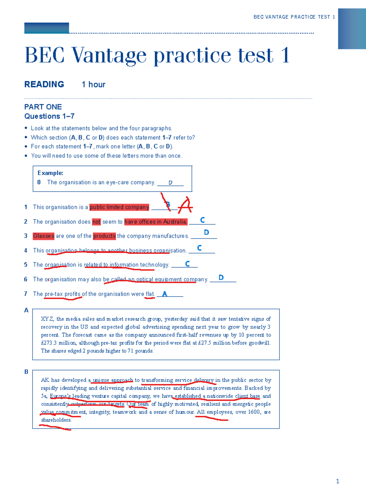 BEC Vantage Practice Test 1: Comprehensive Review and Practice ...