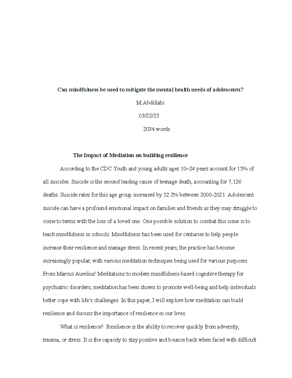 IWA Final Exam: Mindfulness Strategies for Adolescent Mental Health ...