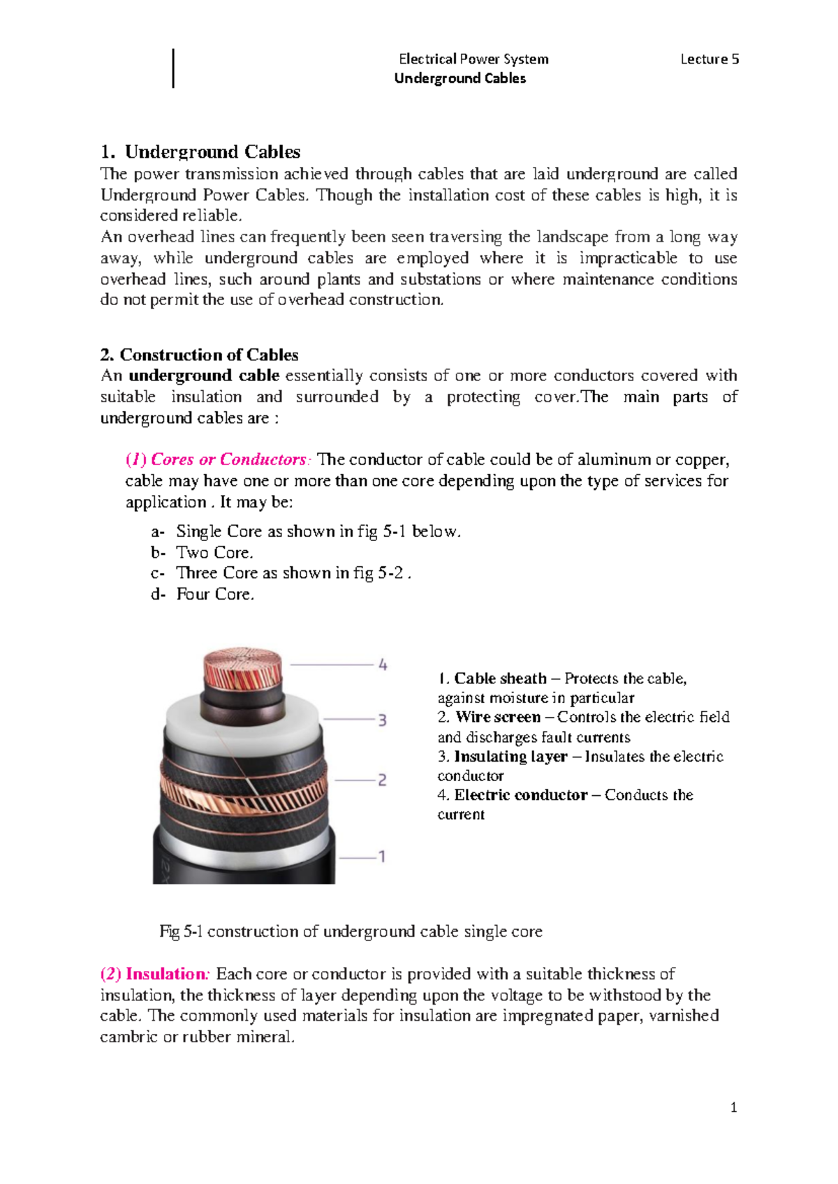 Revision Notes on Underground Cables for Engineering 101 - Studocu