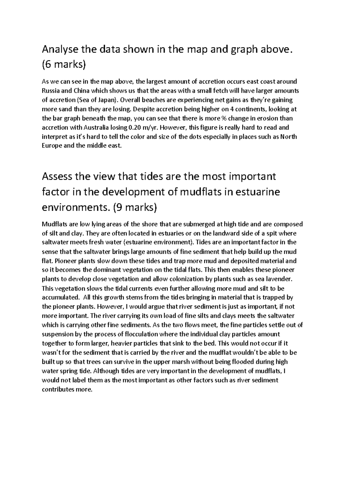 Geography mud flat 9 mark - Analyse the data shown in the map and graph ...