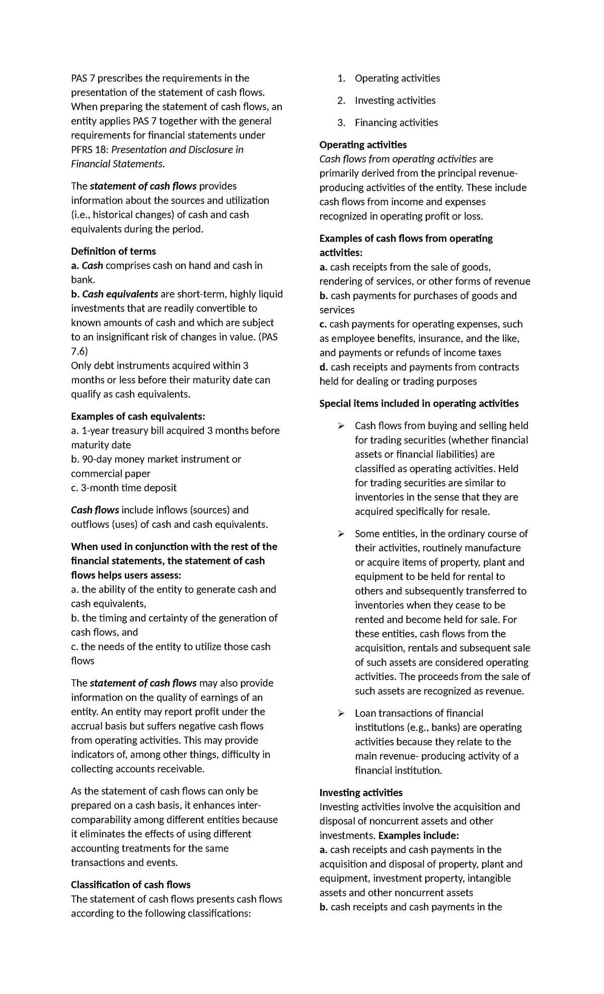 PAS 7 - Statement of Cash Flows Preparation Guide - Studocu