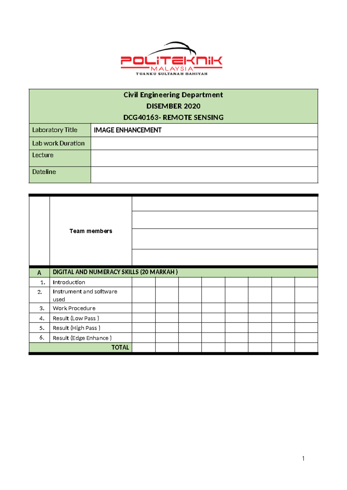 Lab Report Template for DCG40163: Image Enhancement Techniques - Studocu