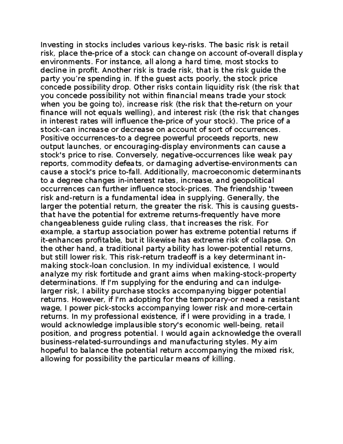 Investing in Stocks: Understanding Risks and Returns (Document - 6-2 ...