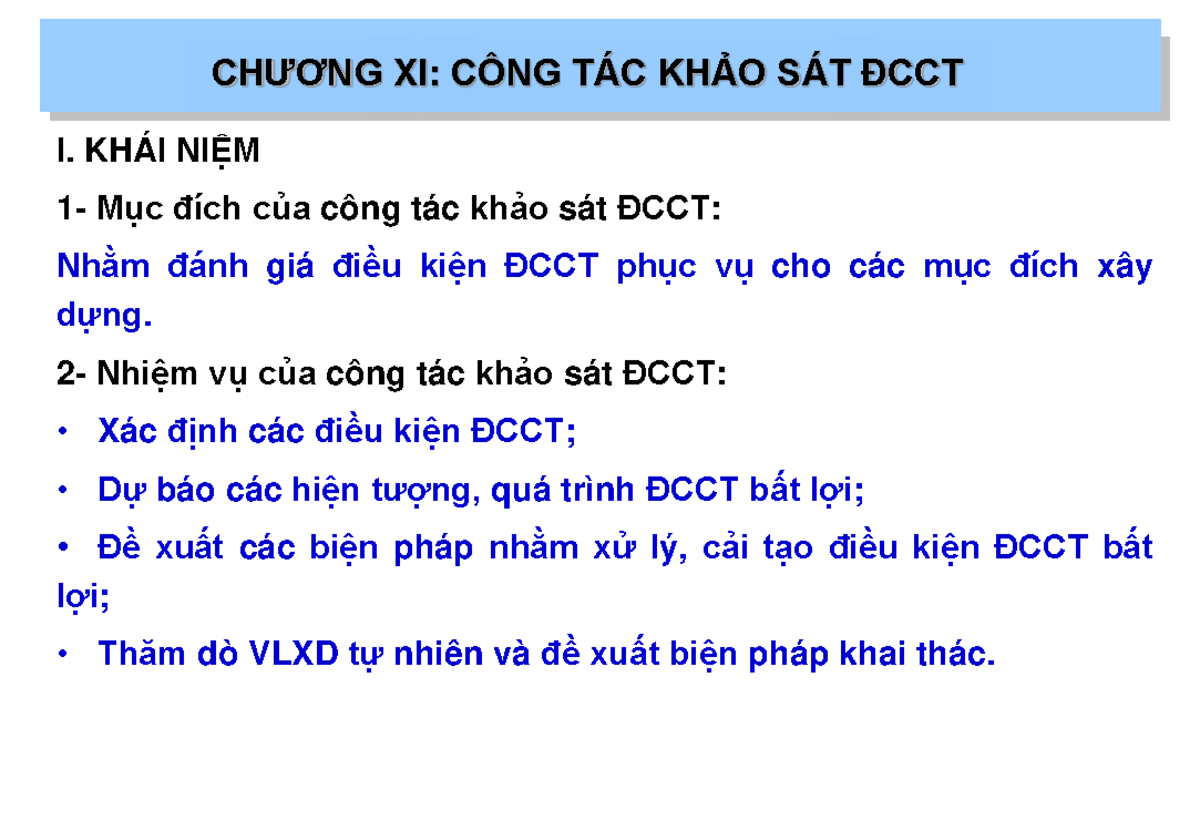 CHƯƠNG XI: CÔNG TÁC KHẢO SÁT ĐCCT - Bài Giảng P4 - Studocu