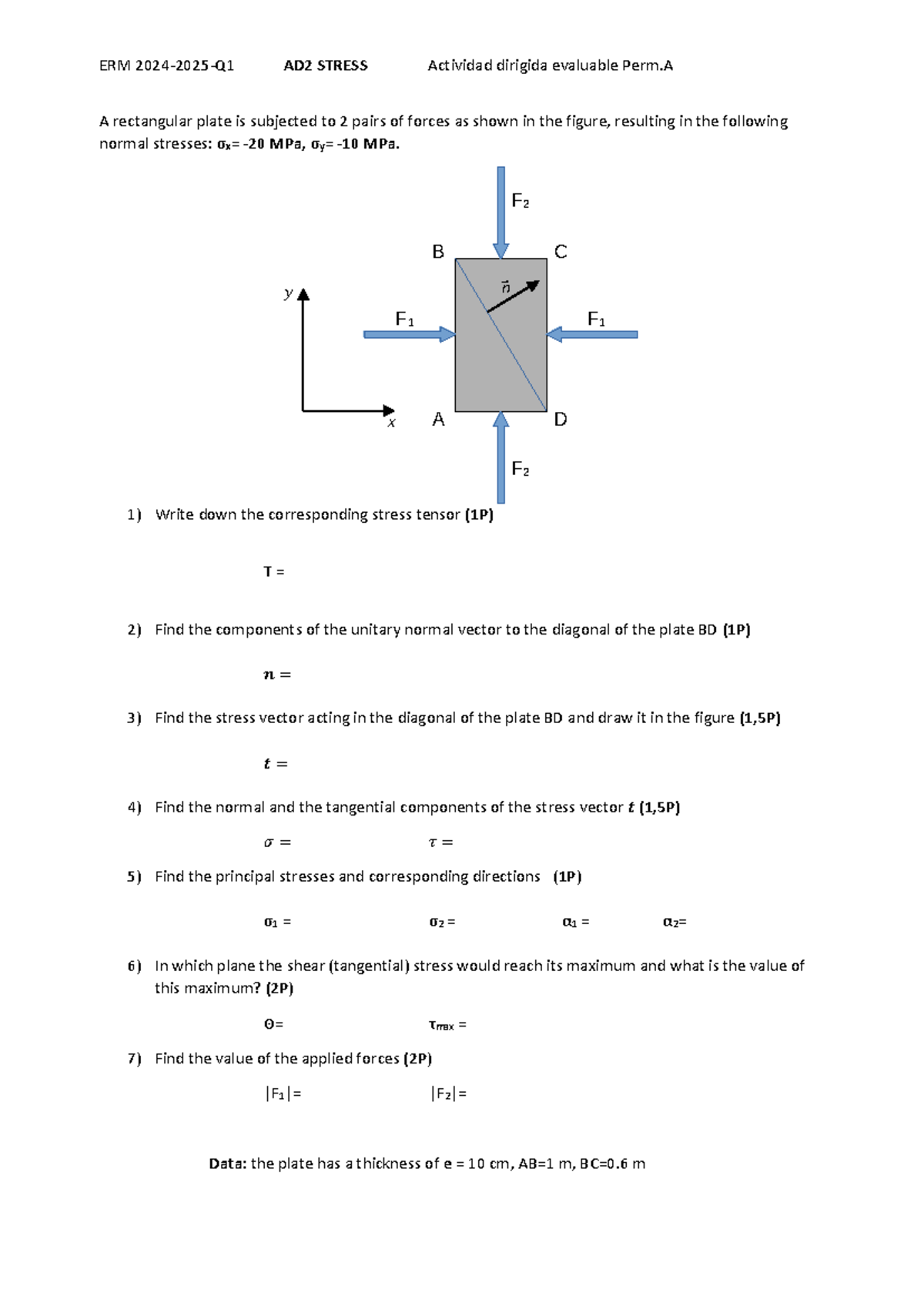 ERM AD2 STRESS Analysis of Forces on a Rectangular Plate - Studocu