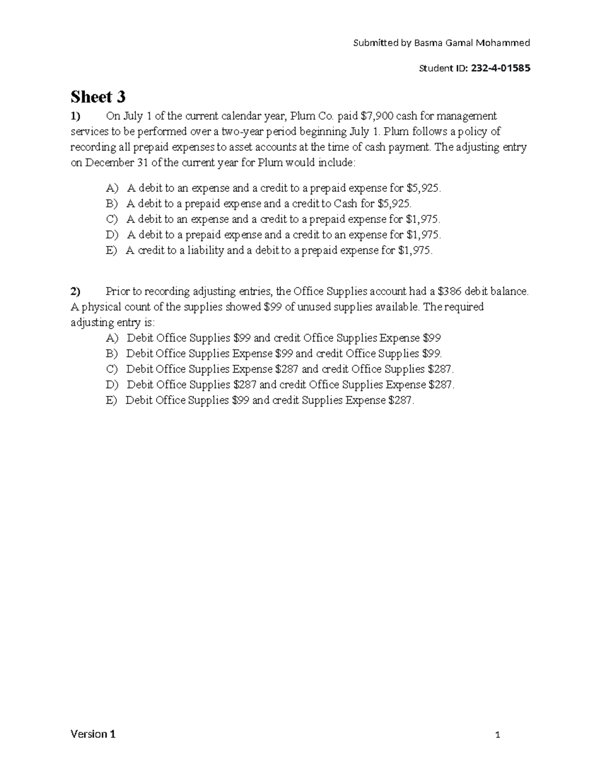 Sheet 3 Lecture 3: Adjusting Entries and Office Supplies Analysis - Studocu