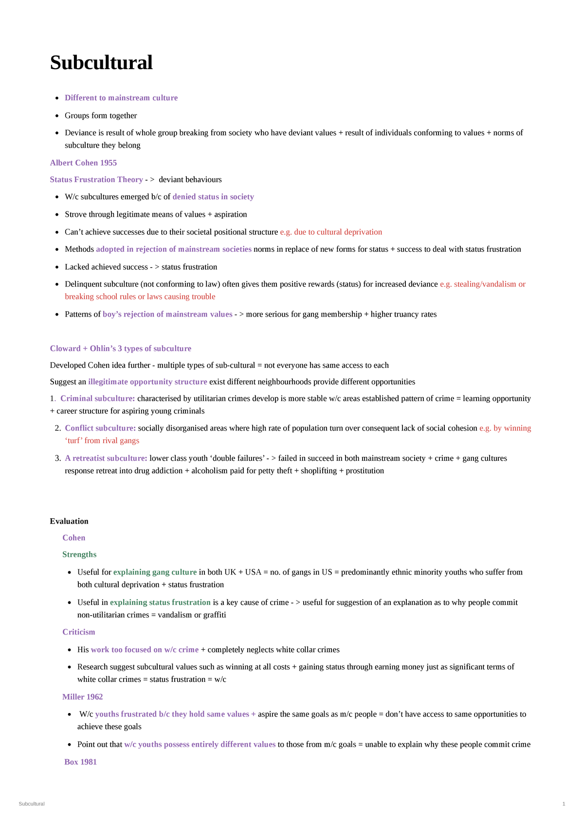 Subcultural Theory: Analysis of Deviance and Group Dynamics - Studocu