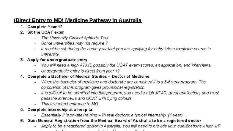 Direct Entry to MD Pathway in Australia: Steps & Requirements - Studocu
