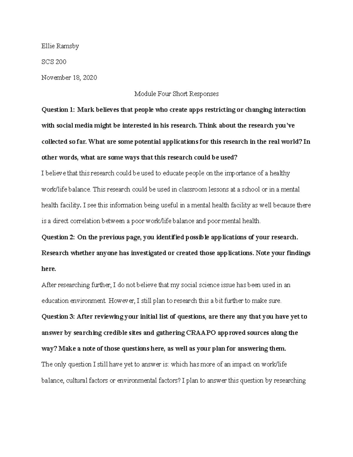 Module Four Short Responses - Ellie Ramsby SCS 200 November 18, 2020 ...