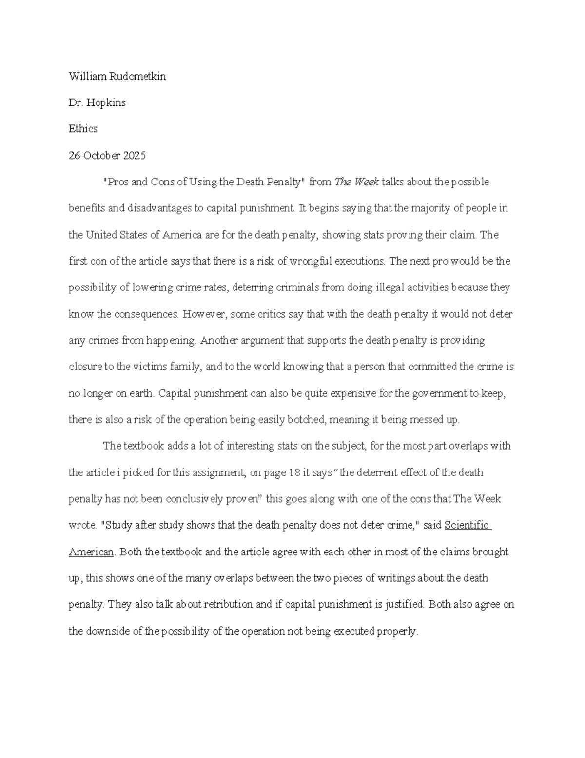 Ethics 101: Pros and Cons of Capital Punishment - Notes - Studocu