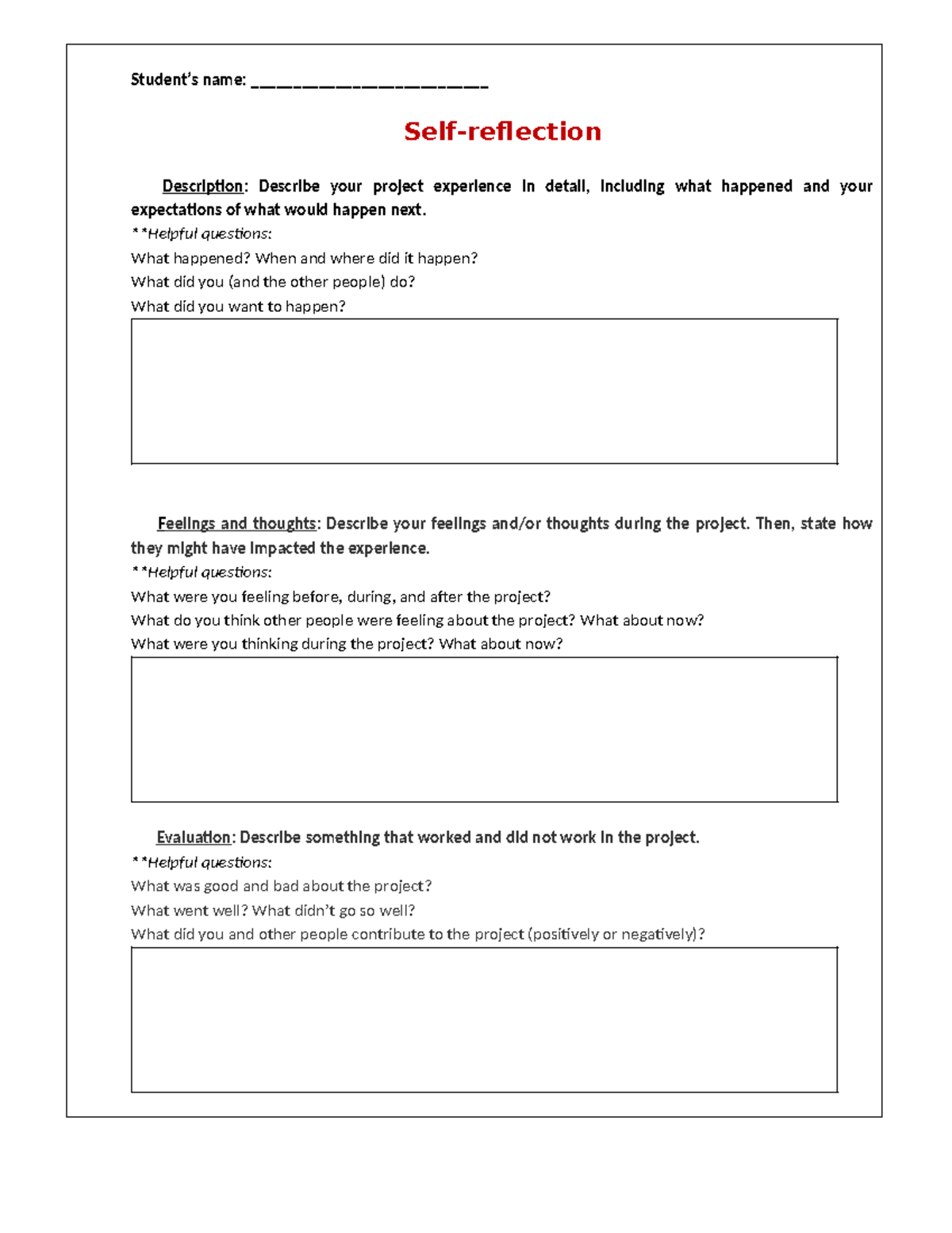 Self-reflection on project experience and evaluation - Studocu