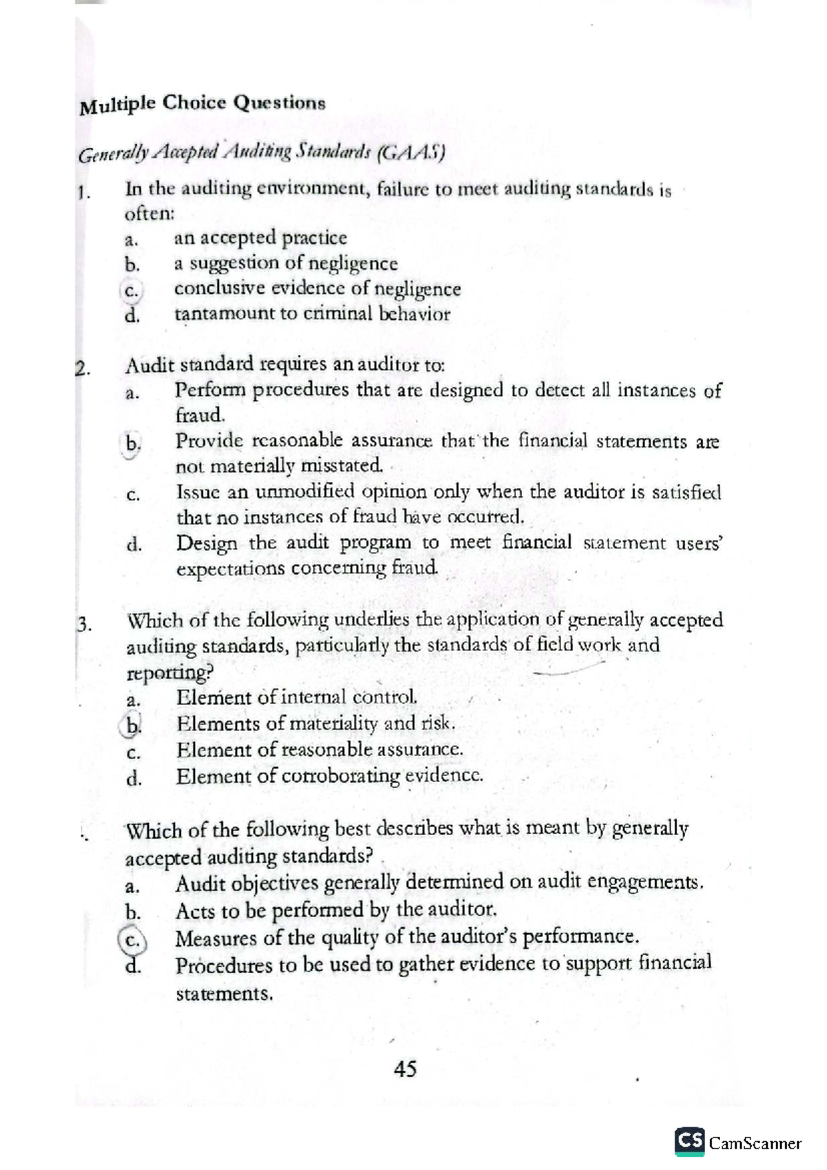 Multiple Choice Questions on GAAS - Chapter 2 Professional Standards ...