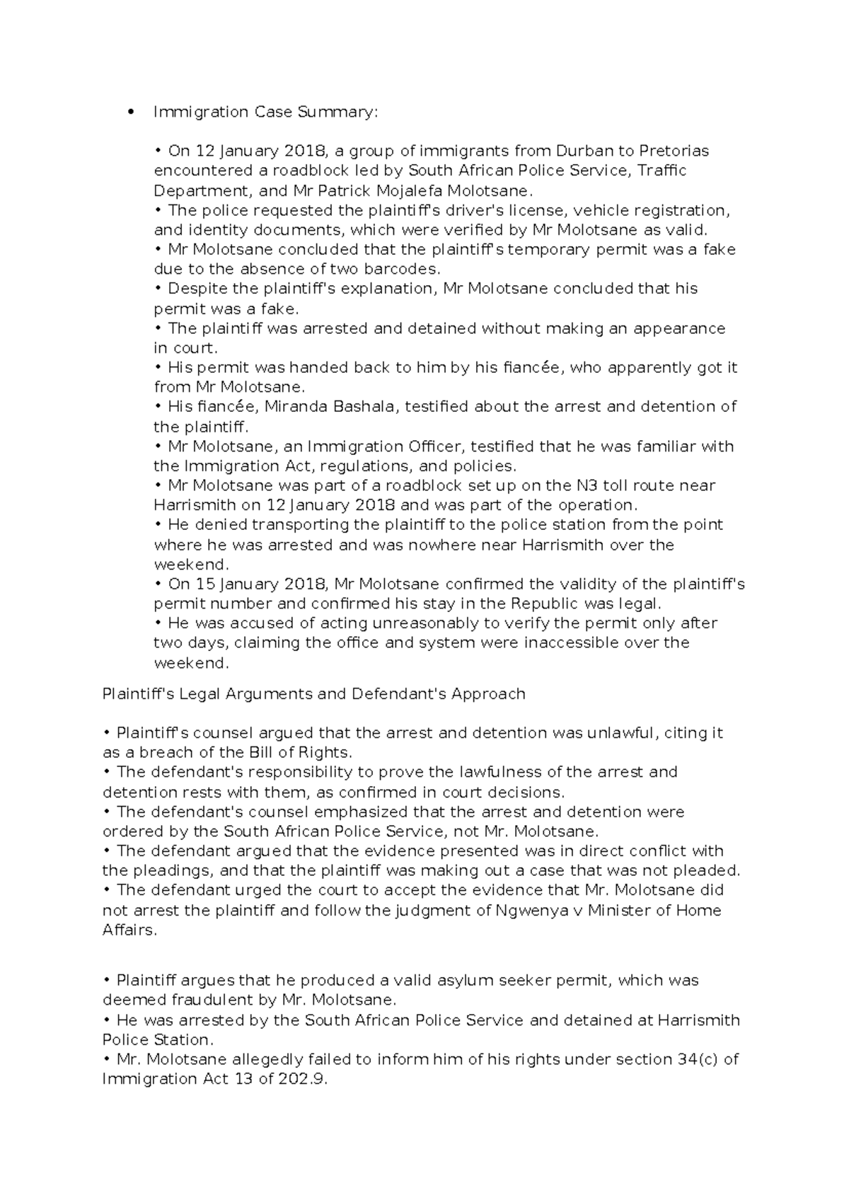Immigration Case Summary: Unlawful Arrest & Detention Analysis (2018 ...