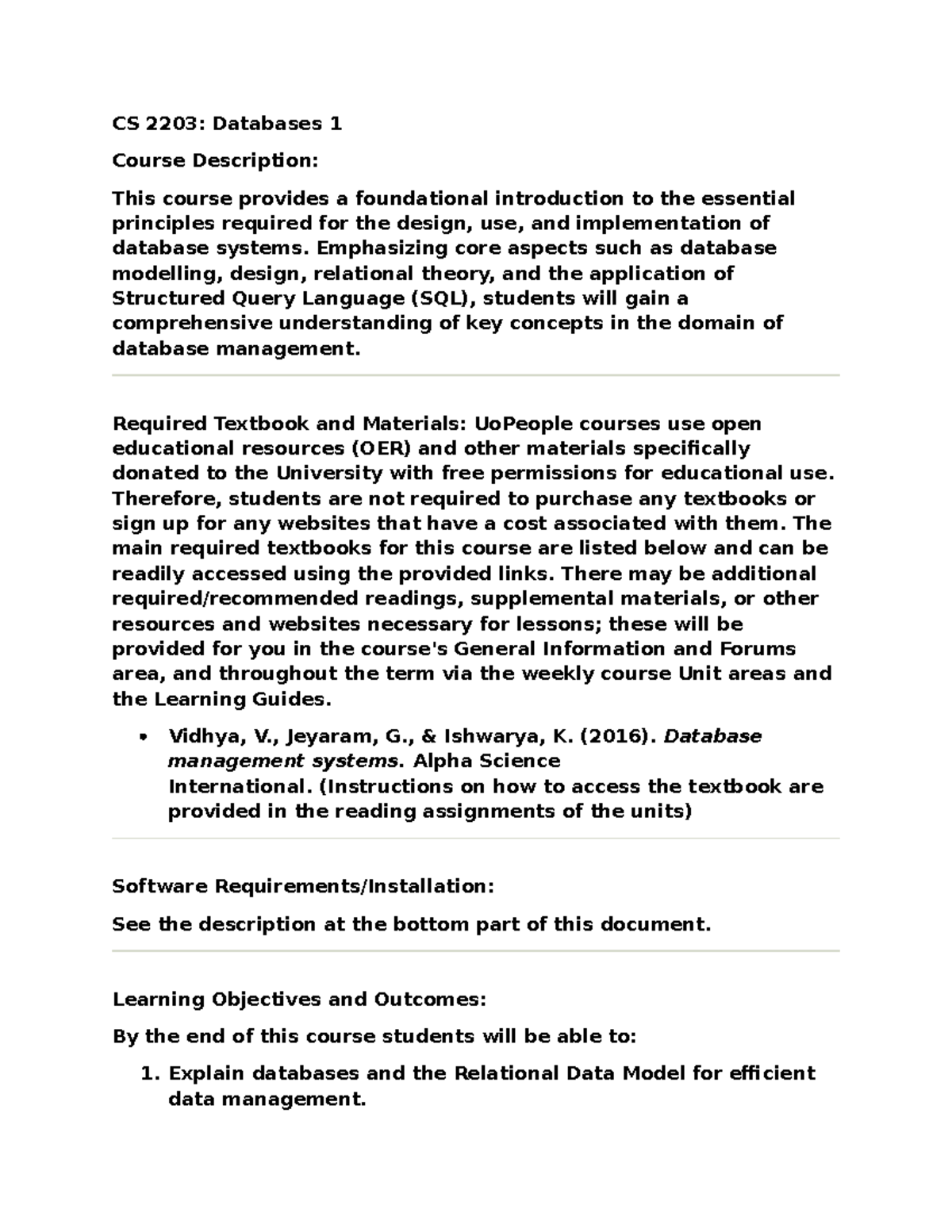 CS 2203: Database 1 - Comprehensive Course Overview and Requirements ...