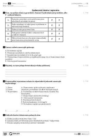 Puls Życia - Klasa 5 - Dział 3 - Sprawdzian - Grupa A z ó r z ó r z ó r