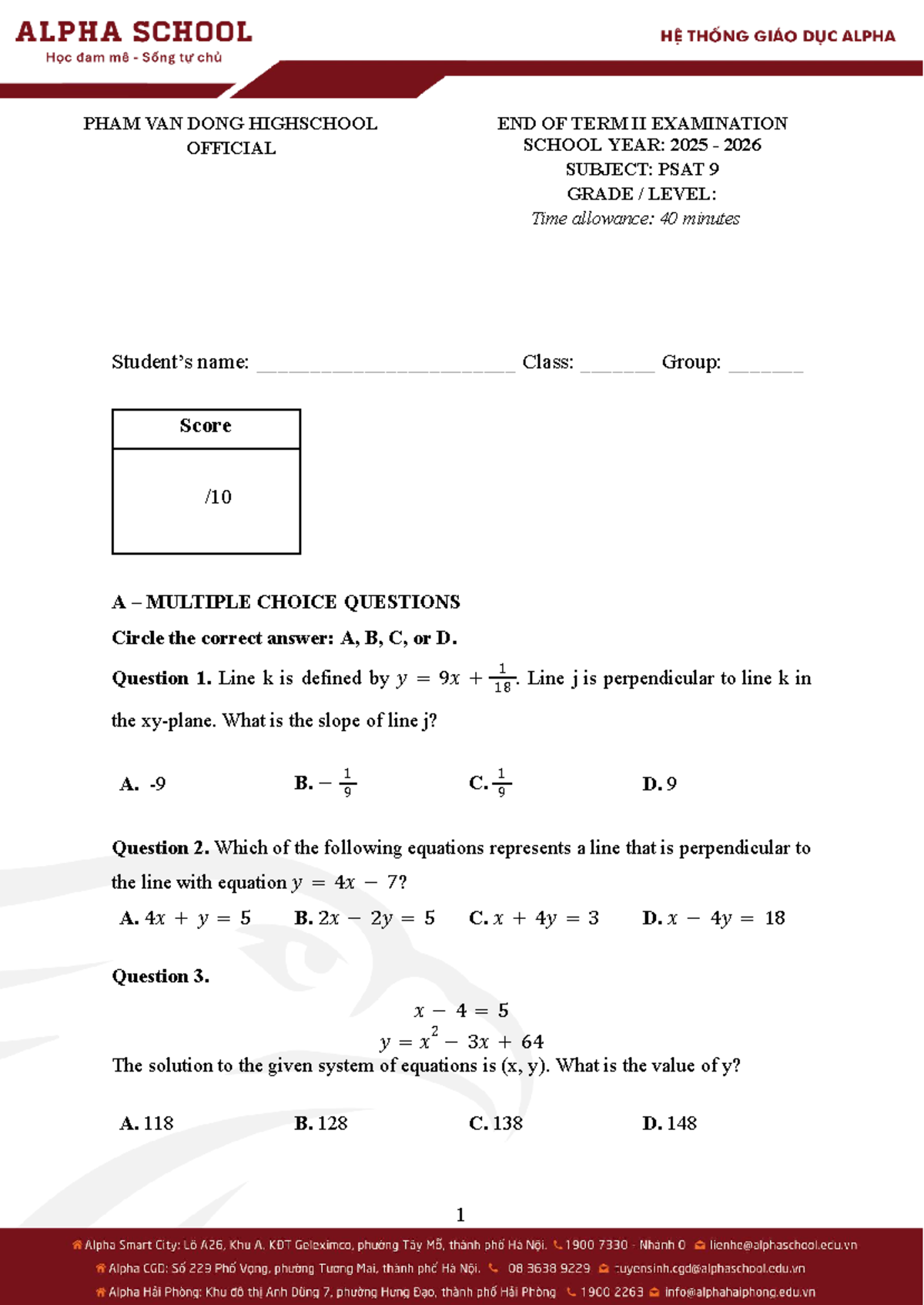 PSAT 9 - End of Term II Examination 2025-2026 - Studocu