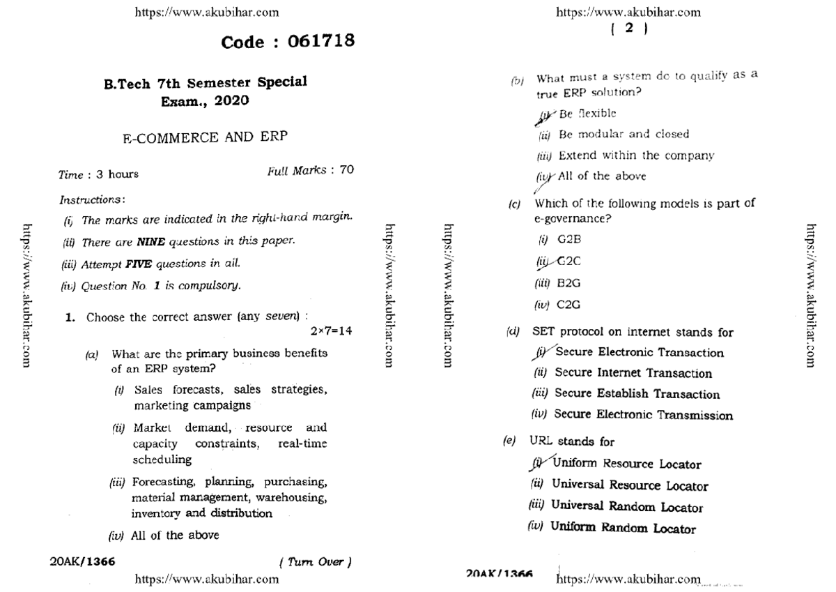 E- Commerce 2020 - Good - ( 2 ) Code : 061718 B 7th Semester Special (b ...