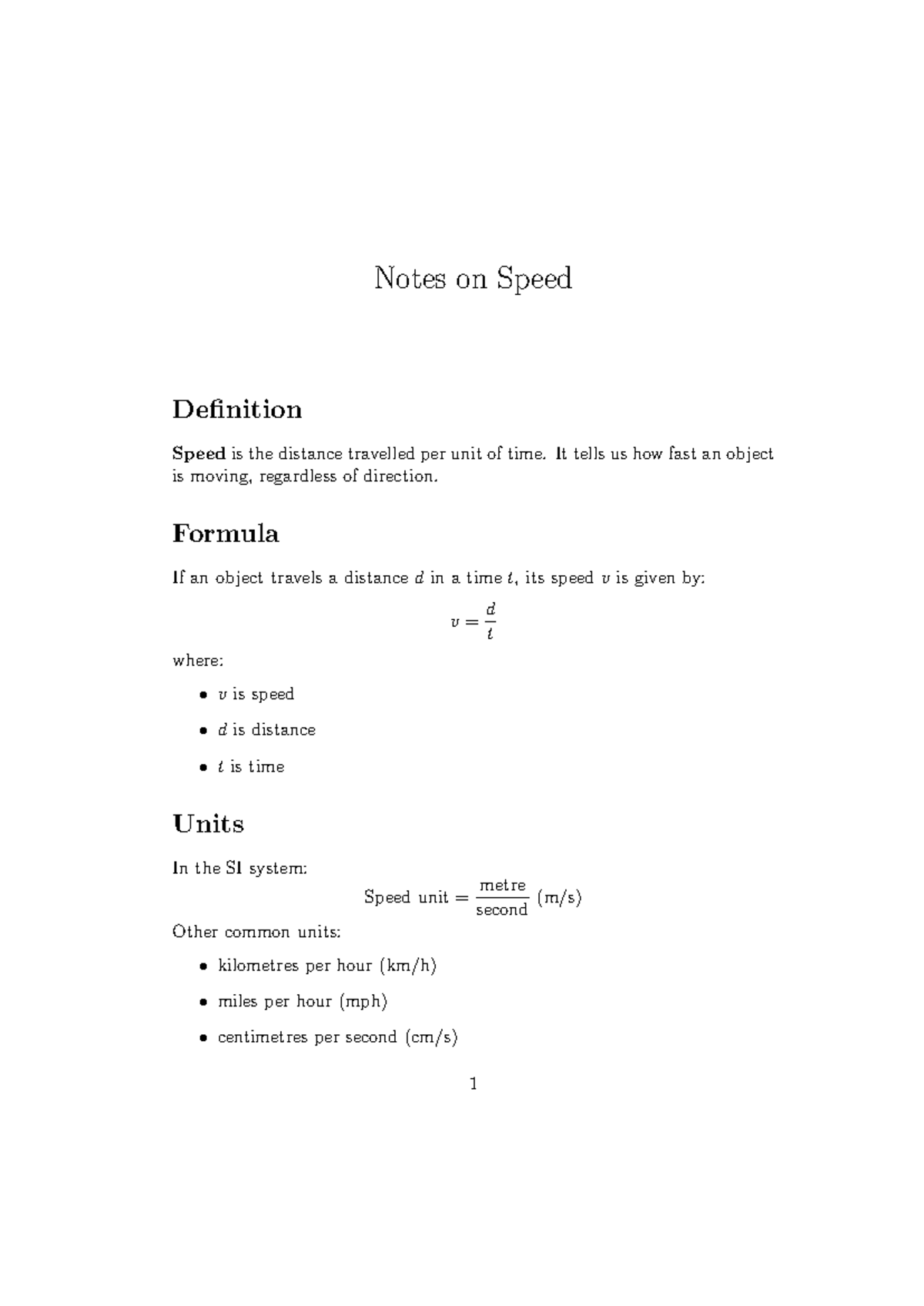 Speed Definition Notes for Abc-11 Course - Studocu