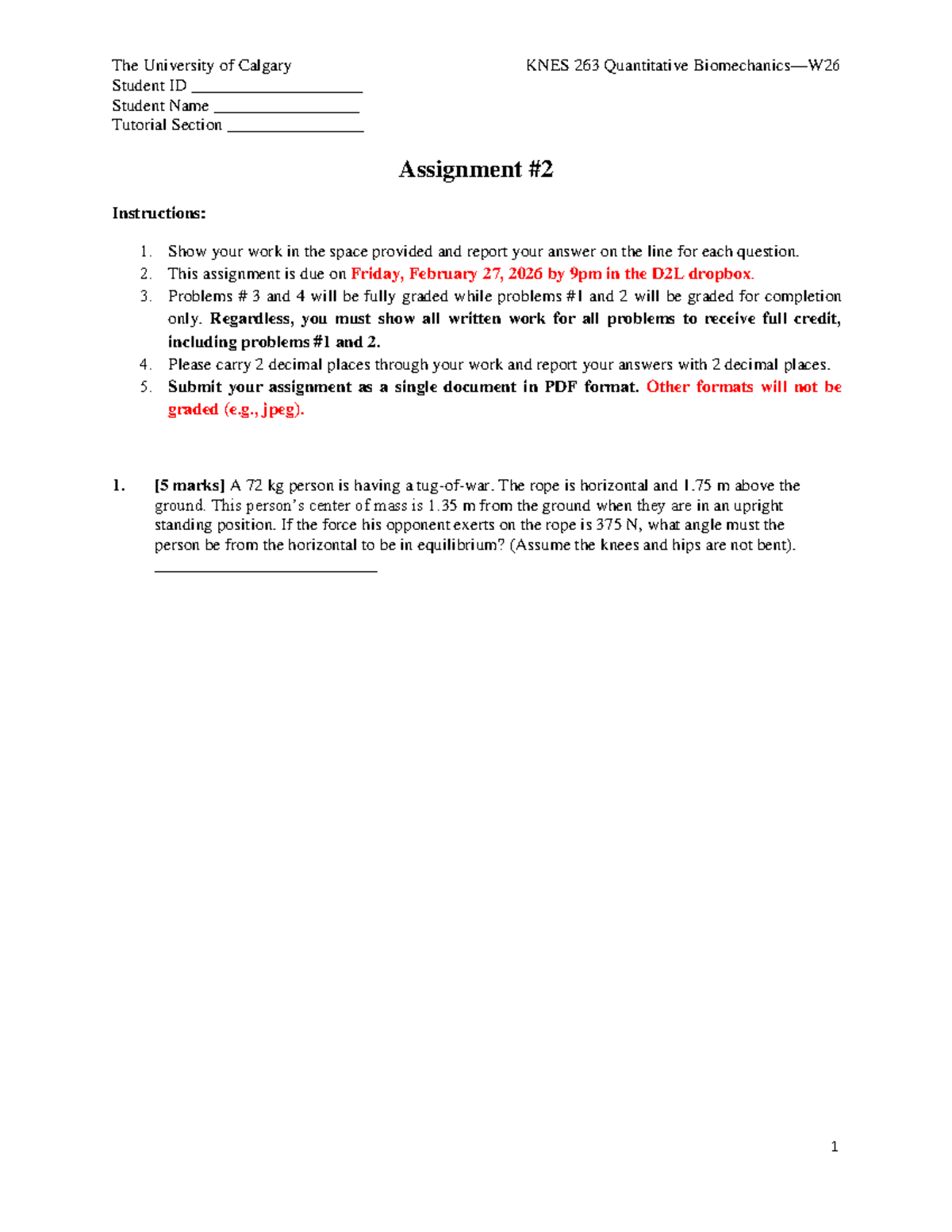 KNES 263 Quantitative Assignment 2 Instructions W26 - Studocu