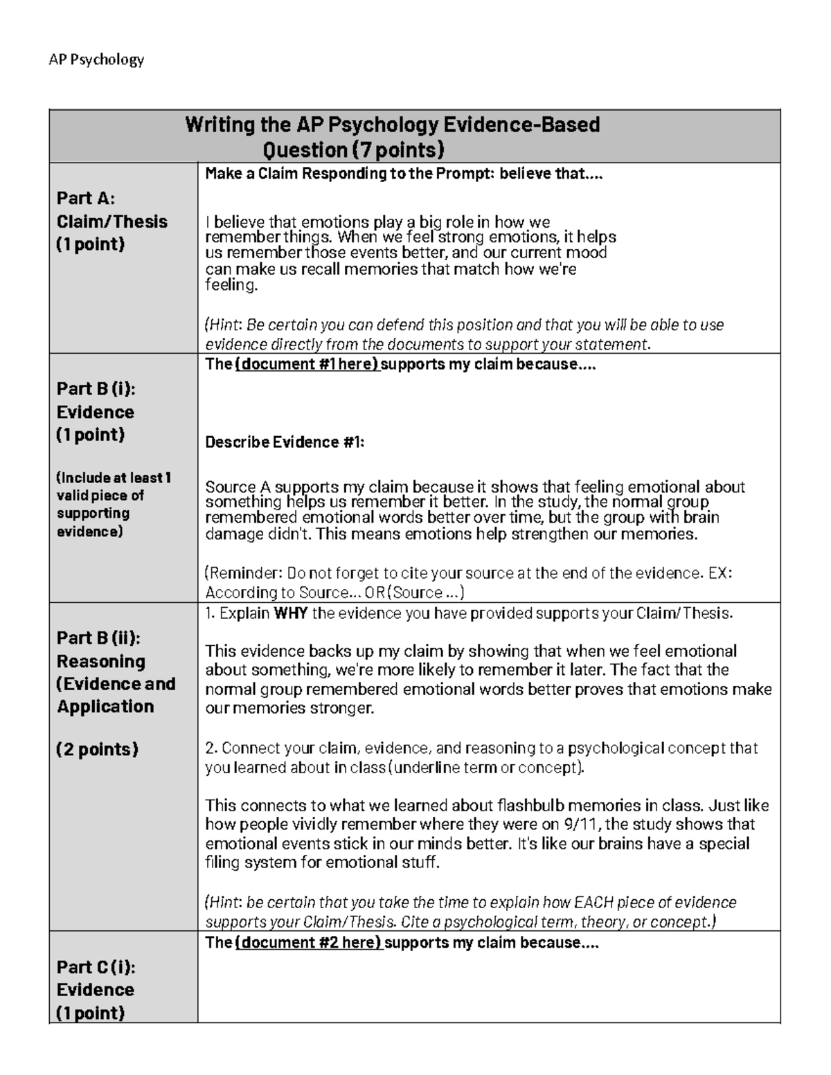 APPsych SSTemplatefor Writing EBQs - AP Psychology Writing the AP ...