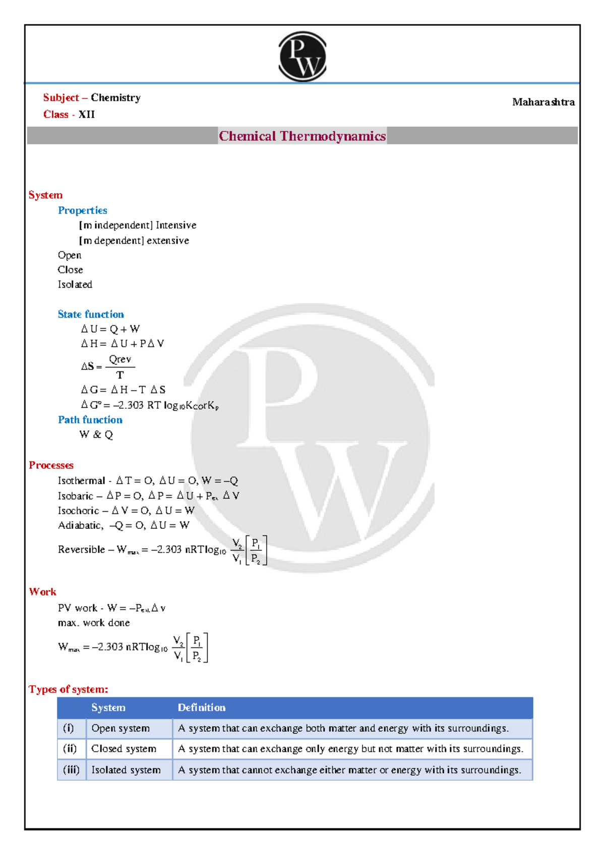 Chemical Thermodynamics Notes for Class XII Chemistry - Studocu