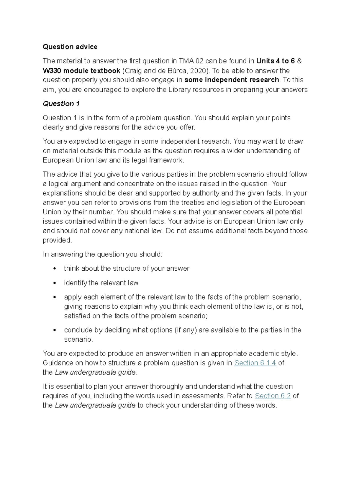 W330 TMA 02 Question 1 Guidance on EU Law Problem Solving - Studocu
