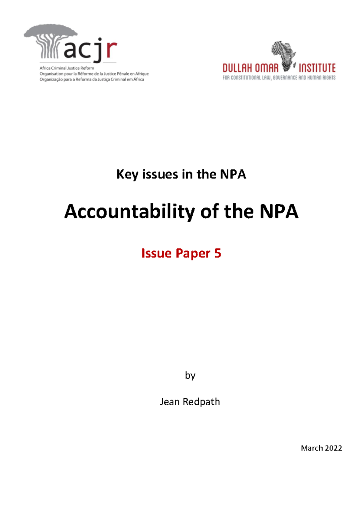 Issue Paper 5: Enhancing Accountability in the NPA - Studocu