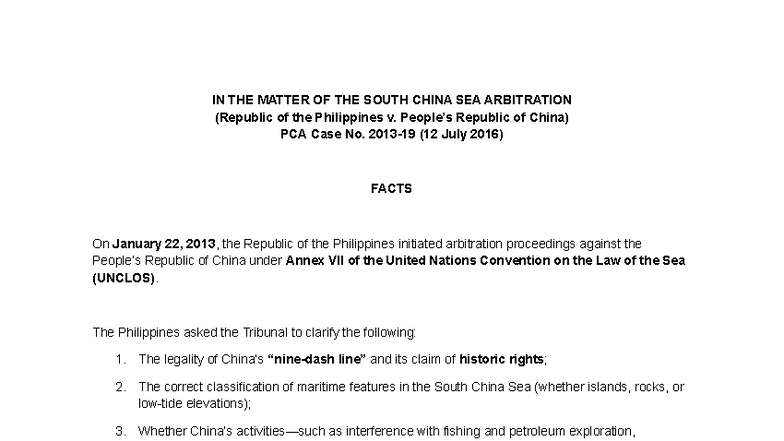 Republic of the Philippines v. China - South China Sea Arbitration Case ...