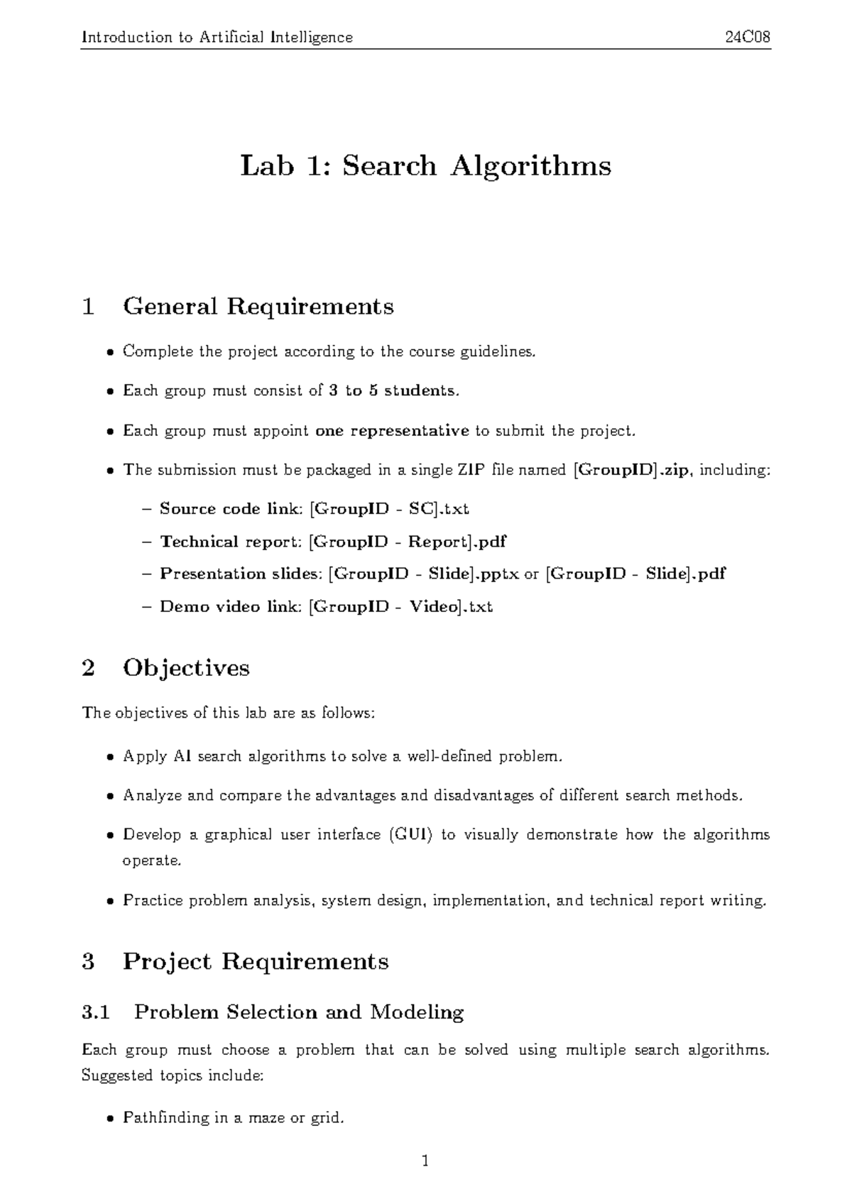 Lab 1: Search Algorithms in AI 24C08 - Project Guidelines and ...