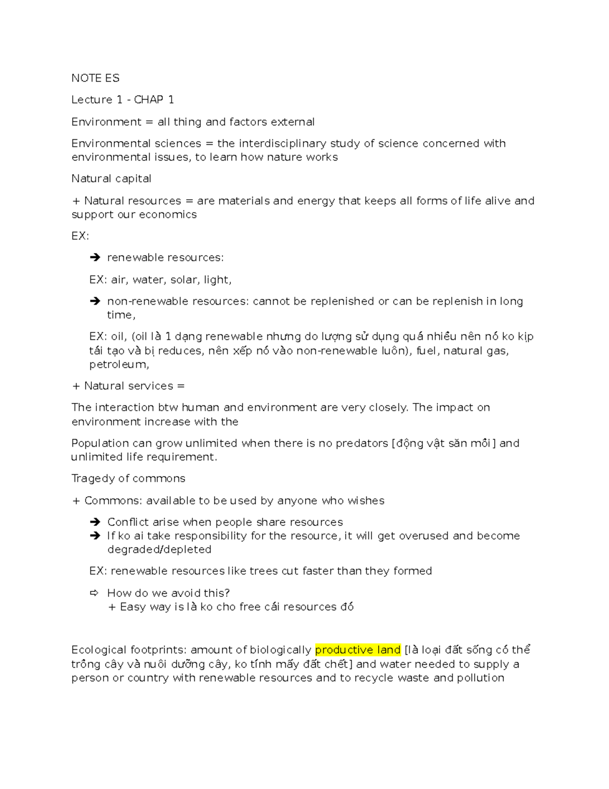 NOTE ES - Environmental Sciences Final Exam Overview and Key Concepts ...