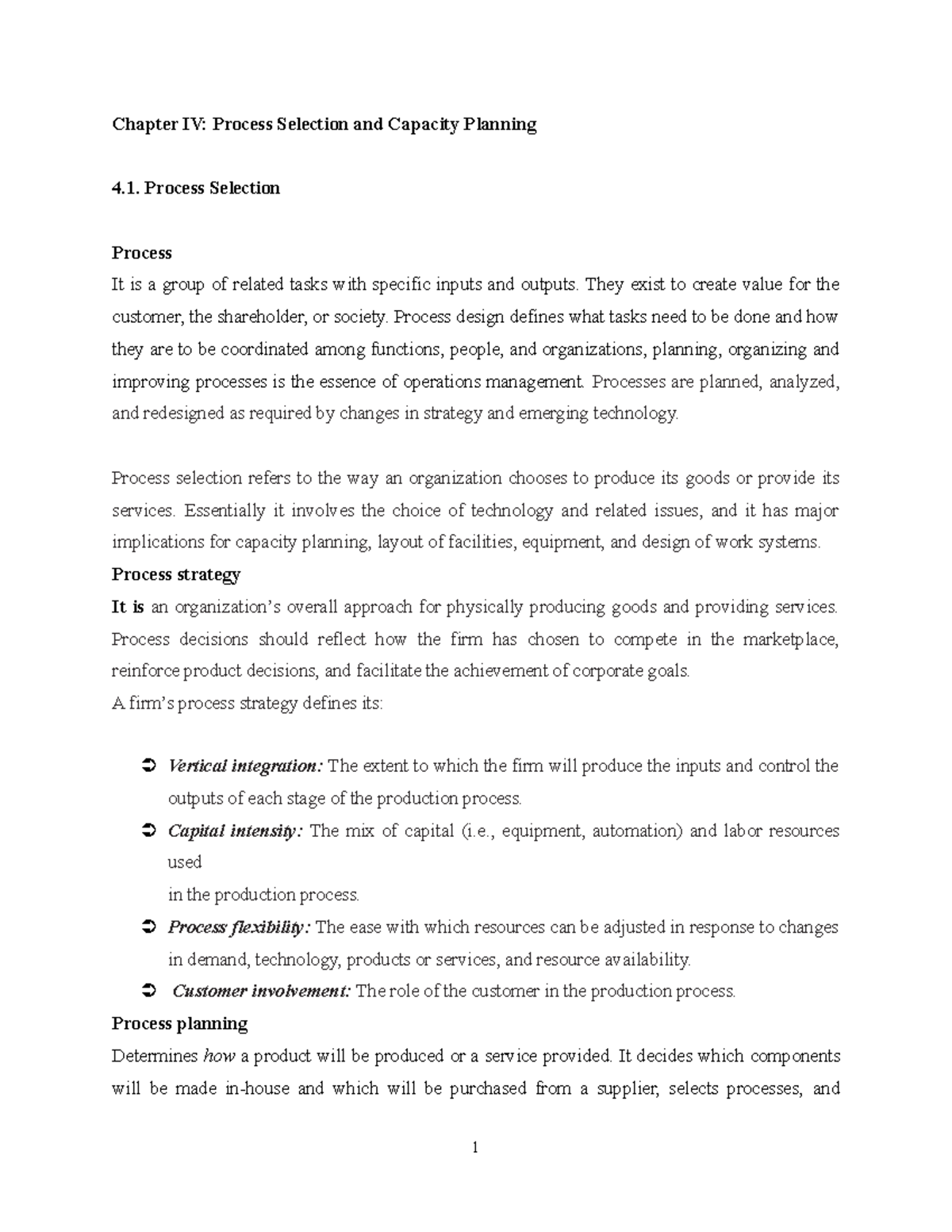 Chapter 4 - Process Selection and Capacity Planning (BA,MBA) - Studocu