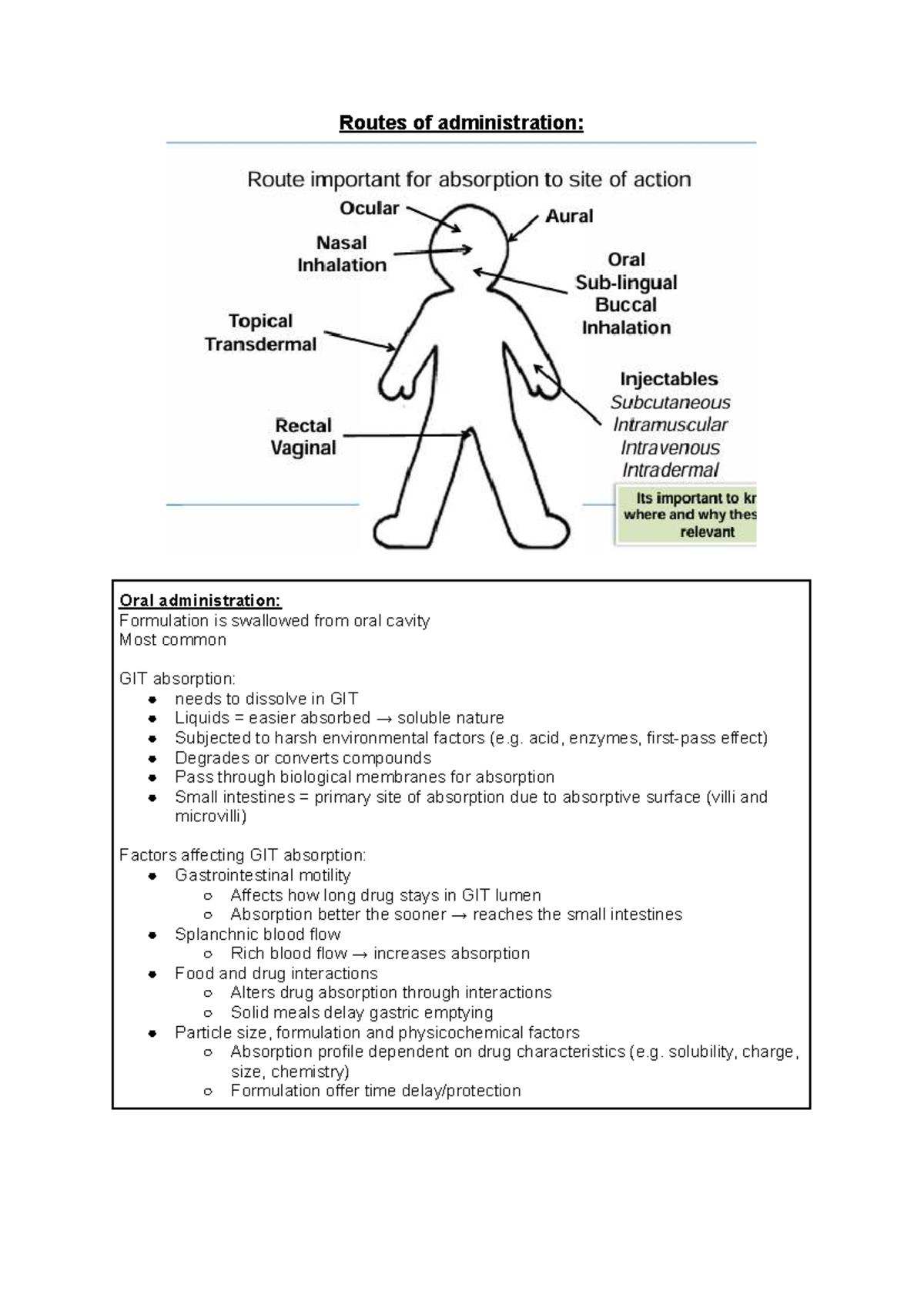 FAR Notes - Routes of Administration: Oral, Sublingual, and More - Studocu
