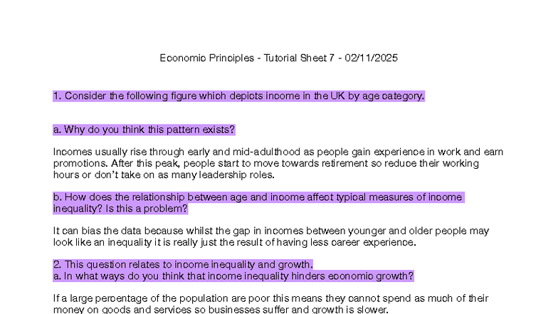 Economic Principles - Tutorial Sheet 7: Income Inequality & Growth ...
