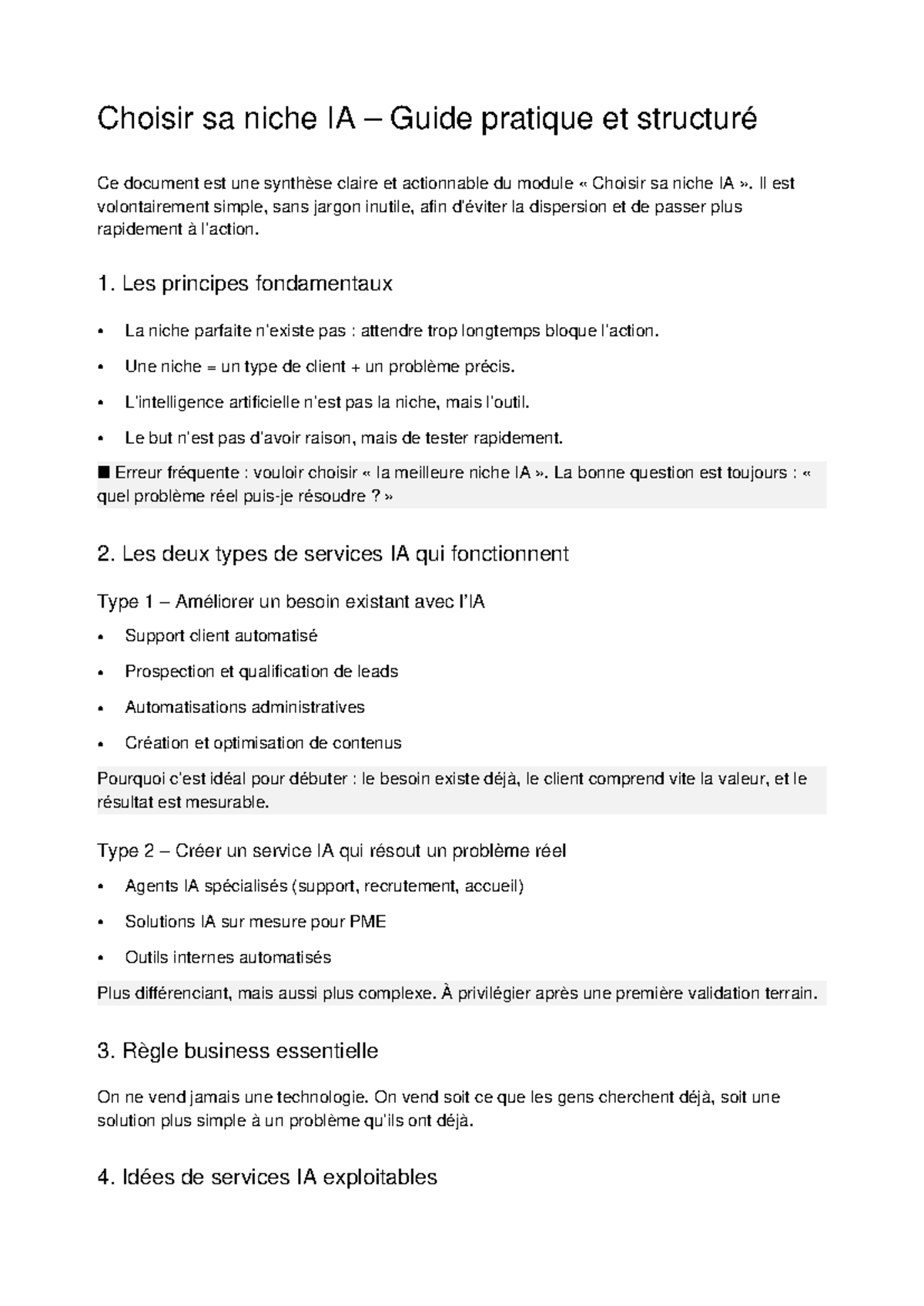 Choisir sa niche IA : Guide pratique et structuré pour débutants - Studocu