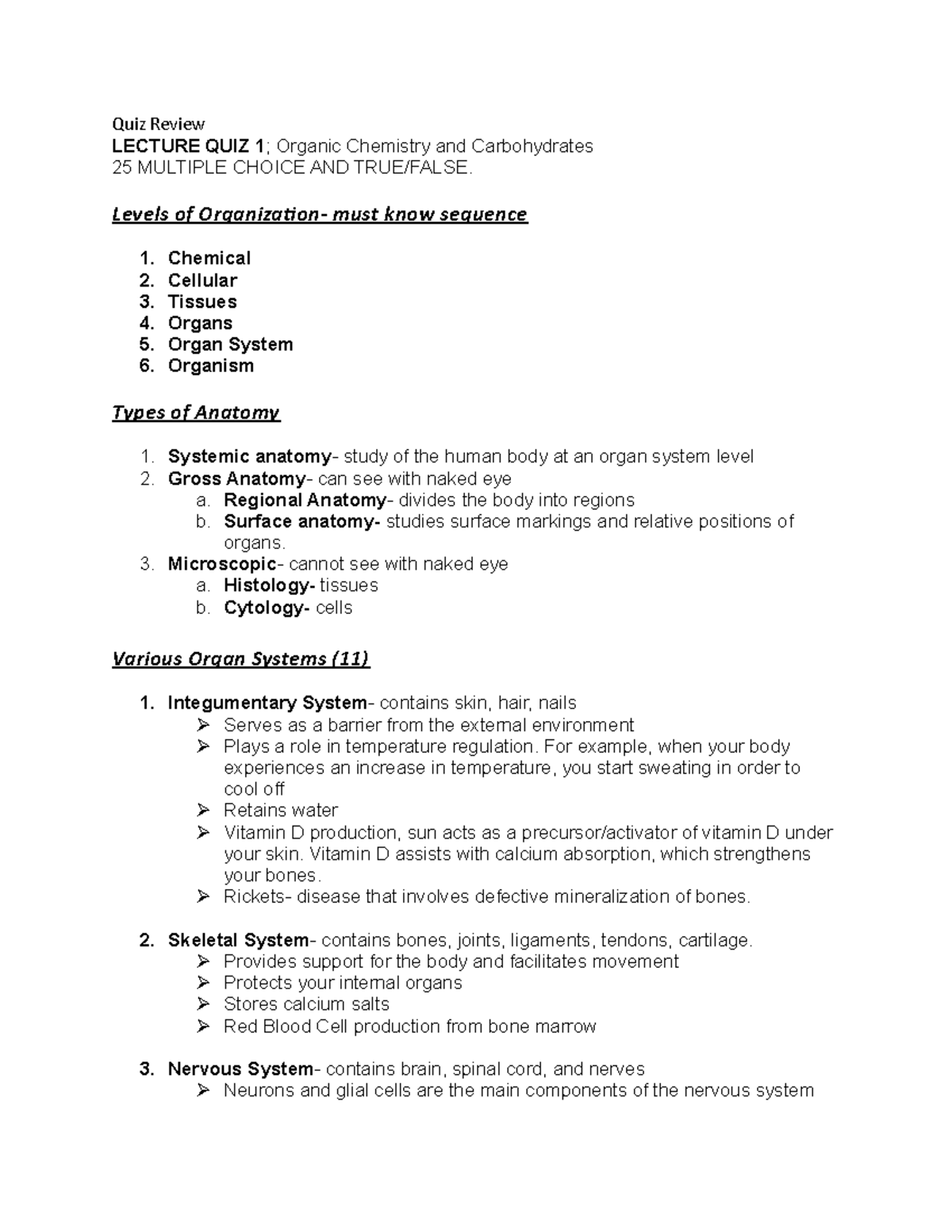 Organic Chemistry LECTURE: Quiz 1 Study Guide on Anatomy & Chemistry ...