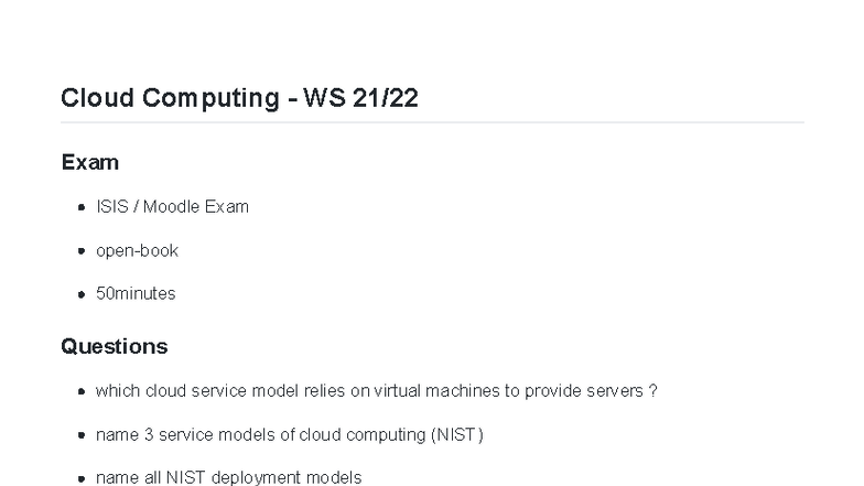 Cloud Computing 21-22: WS Exam Questions & Key Concepts - Studocu